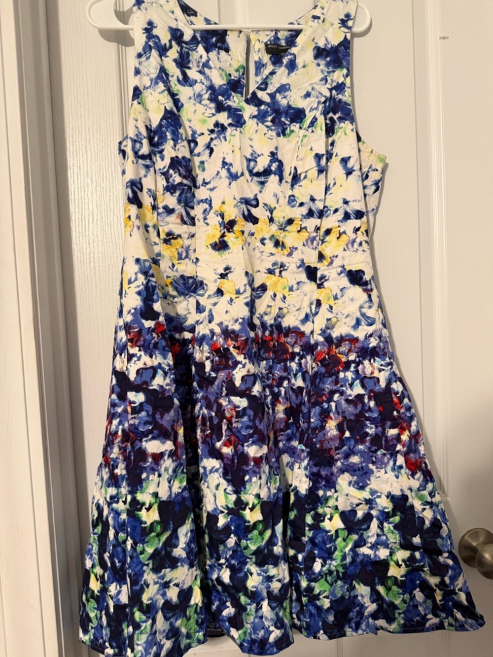 Womens Blue Floral Fit-and-Flare Dress